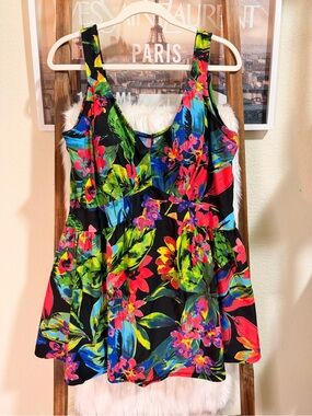 Maxine of Hollywood Black Tropical Floral One-Piece Swimdress